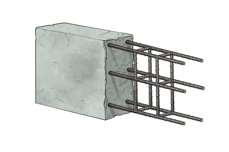 Reinforced concrete is composed of two opposite (composite) materials, concrete which is very strong in compression, and steel which is very strong in tension. These two materials are held together through binding